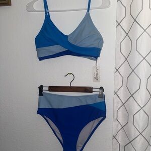 Blue and Gray Two-Piece Swimsuit